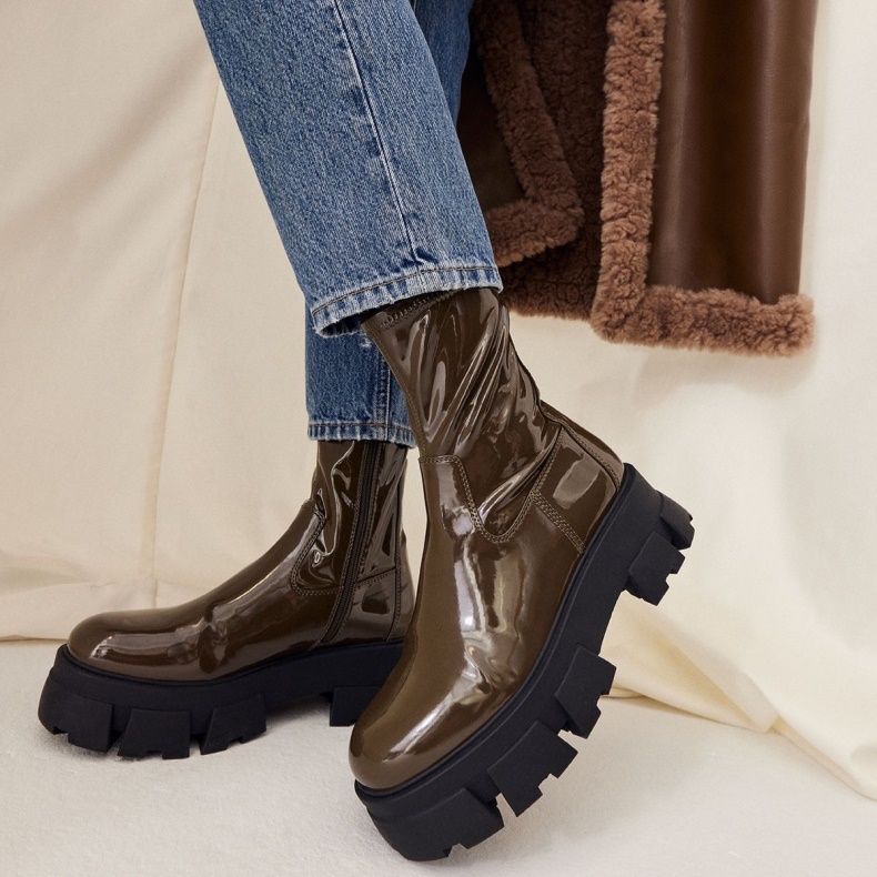 Khaki Grandsole Platform Ankel Støvle Lug Sål Aldo Mode