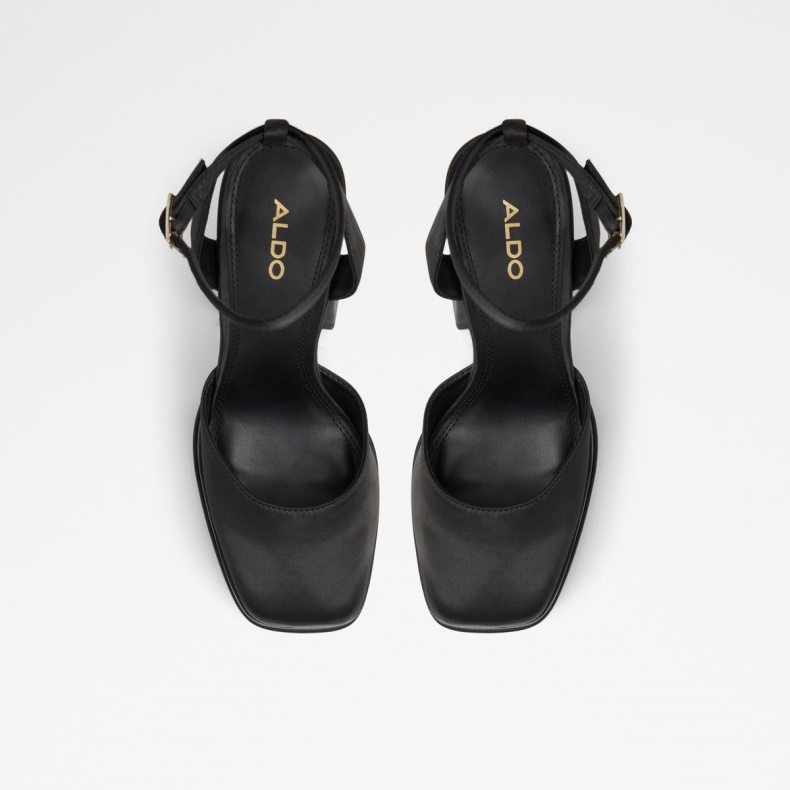 Aldo Kersaudy Ankelstrop Hælsko Plateforme Sort Tekstil Satin Mode