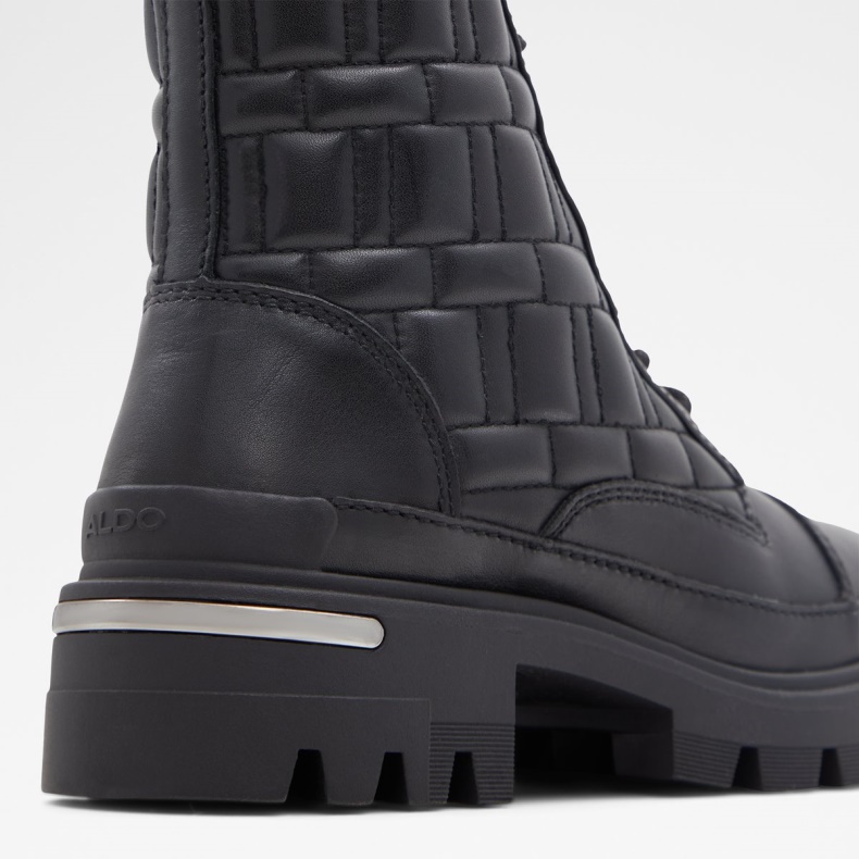 Mode Aldo Sort Læder Glat Quilt Kamp Støvler Lug Sål
