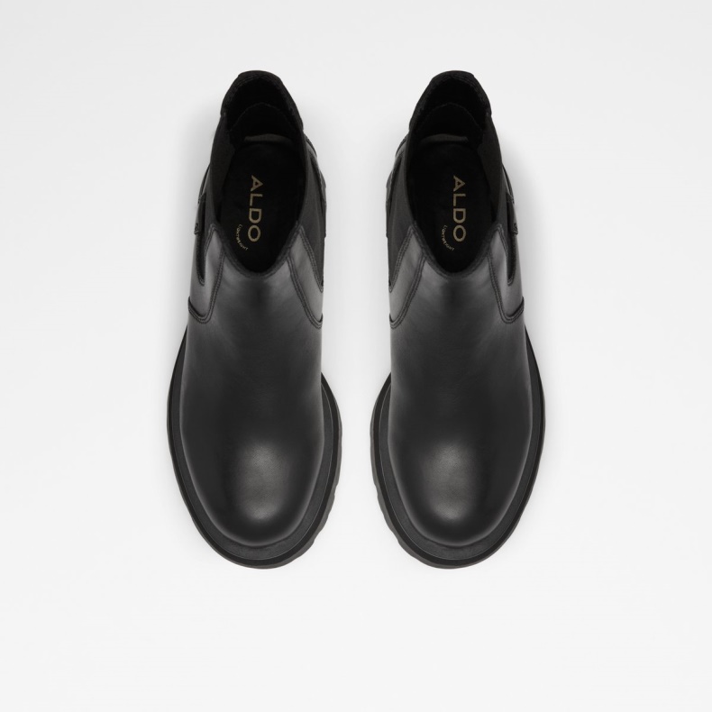 Mode Sort Læder Glat Aldo Stompd Chelsea Boot Lug Sål