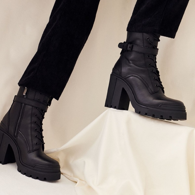 Fashion Aldo Uplift Kampstøvler Lugsål Sort Læder Glat