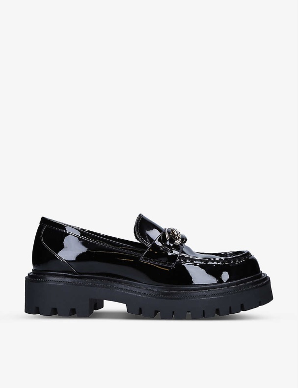Mode Sorte Brixton Kæde-udsmykkede Faux-patent Loafers Aldo