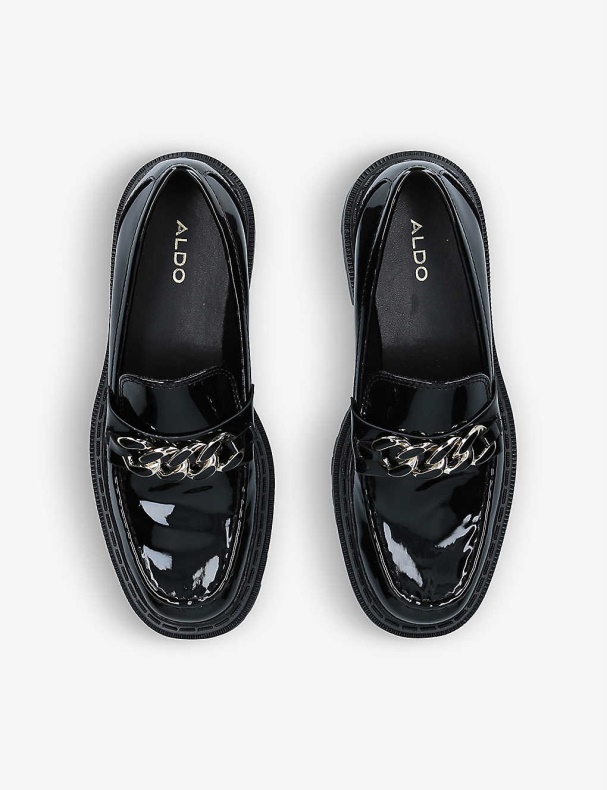Mode Sorte Brixton Kæde-udsmykkede Faux-patent Loafers Aldo