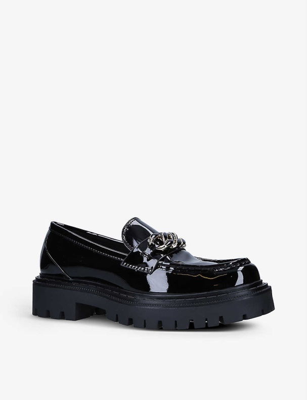 Mode Sorte Brixton Kæde-udsmykkede Faux-patent Loafers Aldo