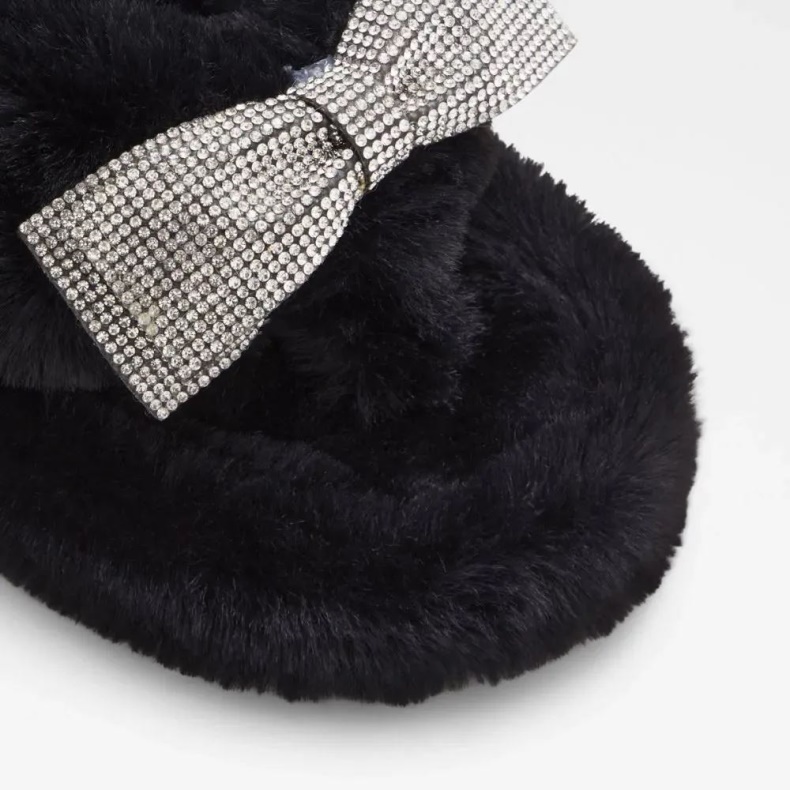 Sort Sløjfepuf Kvinders Sandal I Imiteret Pels Aldo Mode