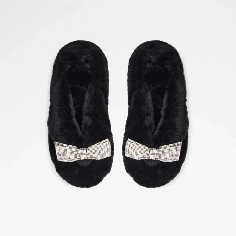 Sort Sløjfepuf Kvinders Sandal I Imiteret Pels Aldo Mode