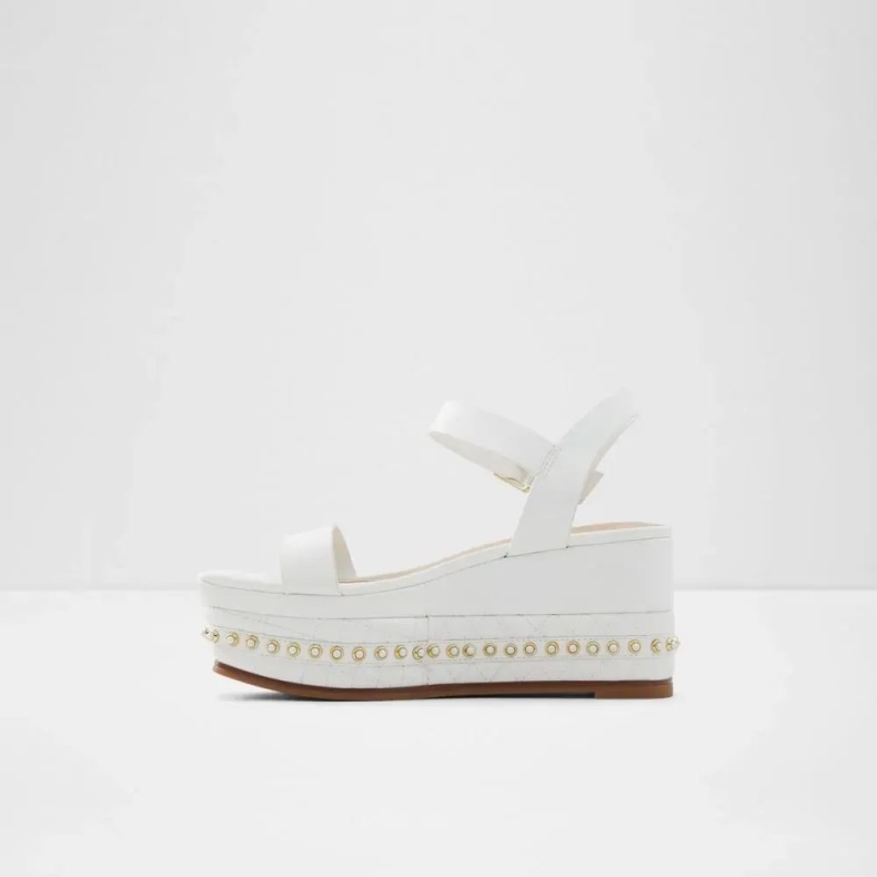 Mode Aldo Hvid Selia Flatfowedge Sandal Til Kvinder