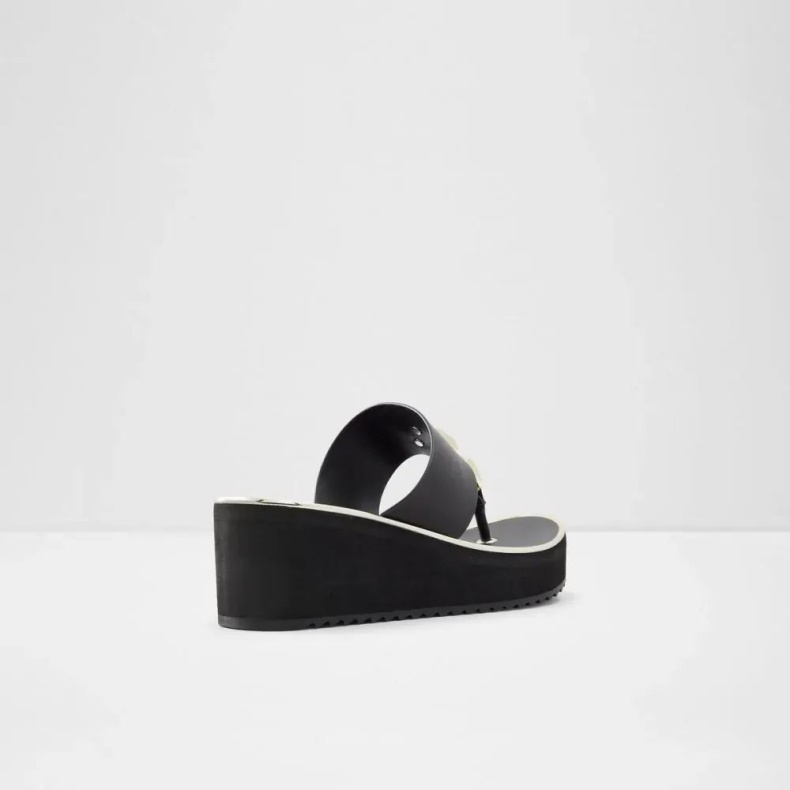 Fashion Aldo Sort Toea Kvinders String Strandsandal Med Kile
